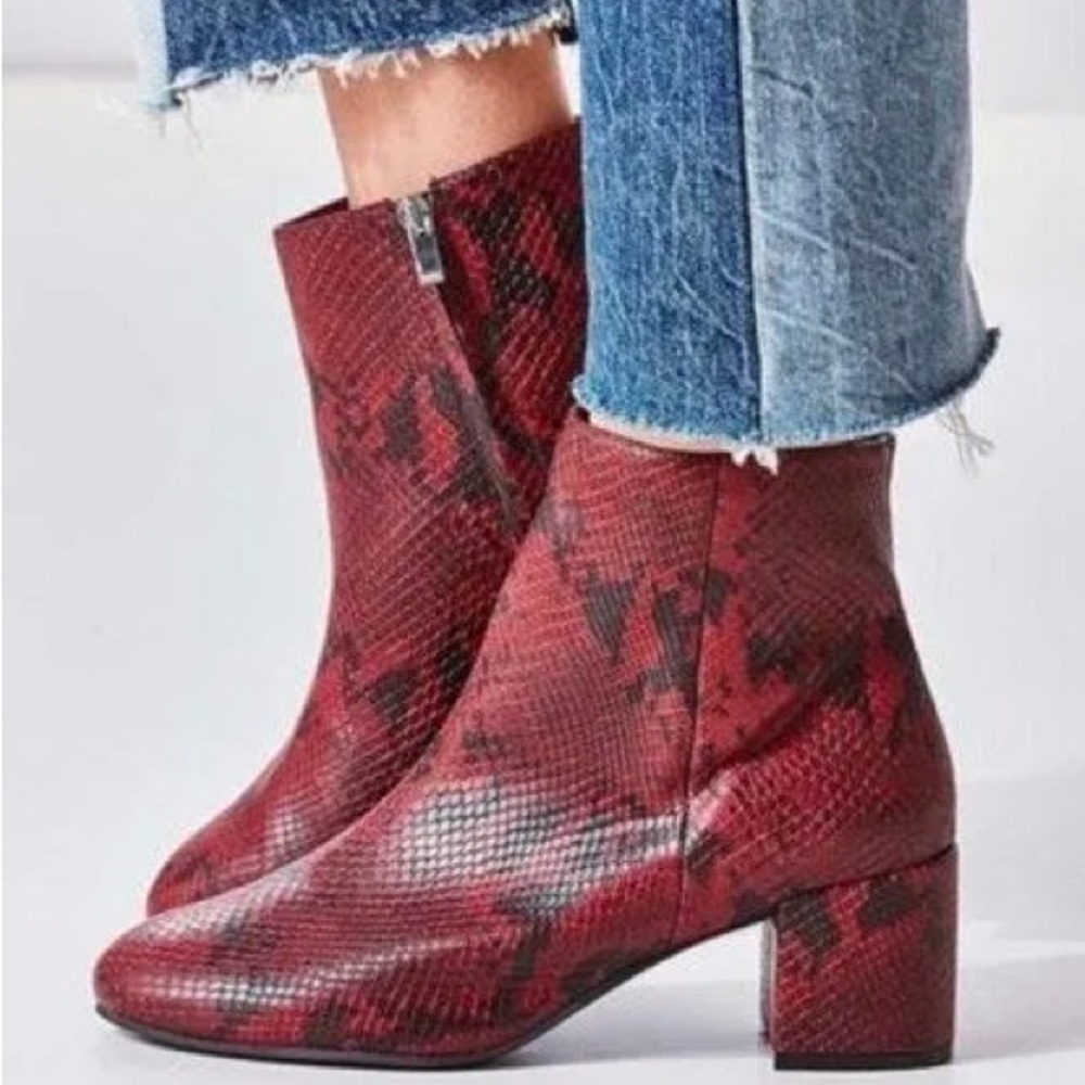 Urban Outfitters Red Snakeskin Booties
